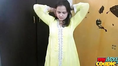Indian bhabhi sonia in yellow shalwar suit getting naked in bedroom for sex